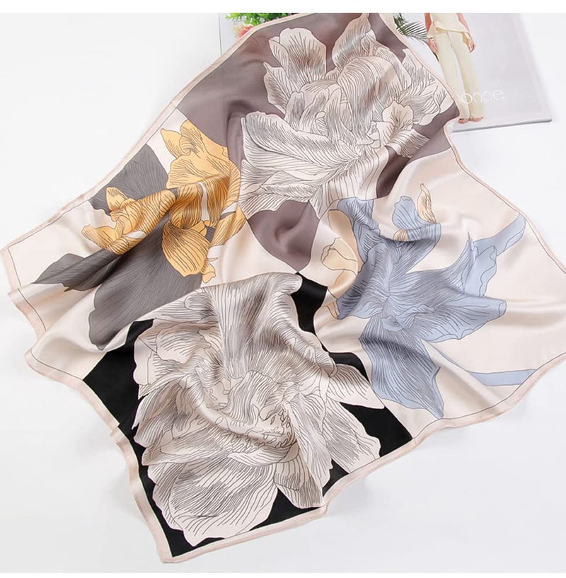 MEISEE 100% Pure Mulberry Silk Medium Square Scarf Head Scarf for Women (in) Natural Silk Neckerchief Printed Headscarf with Gift Packed (5) - Image 4